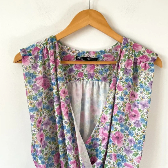 Zara Watercolor Floral Draped  Deep V Neck Plunge Bodysuit Sz Small - Picture 6 of 10